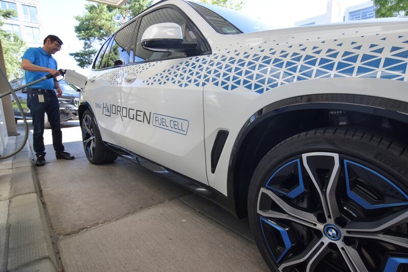 A hydrogen fuel-cell prototype SUV at a petrol station in Munich. Reuters