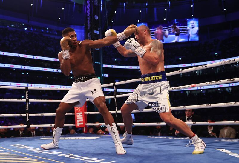 Anthony Joshua and Oleksandr Usyk during the fight. Getty
