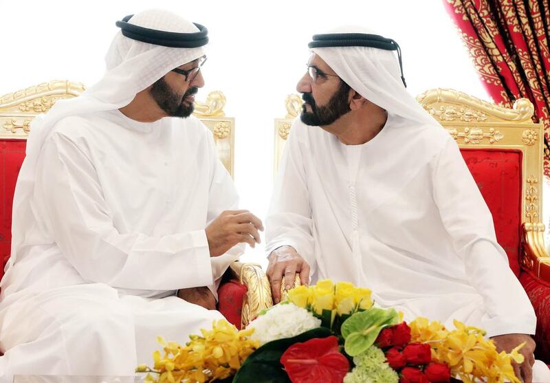 September: Sheikh Mohammed bin Rashid meets with Sheikh Mohammed bin Zayed, in the presence of Sheikh Maktoum bin Mohammed and Sheikh Hazza bin Zayed. Picture courtesy of Wam