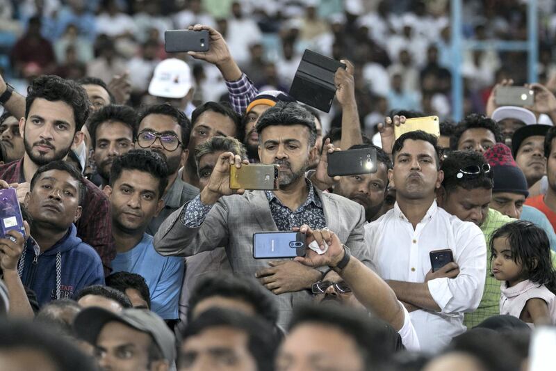 DUBAI, UNITED ARAB EMIRATES - JANUARY 11, 2019.
 
Crowd listen to Rahul Ghandi at Dubai International Cricket Stadium

(Photo by Reem Mohammed/The National)

Reporter: Ramola Talwar
Section:  NA