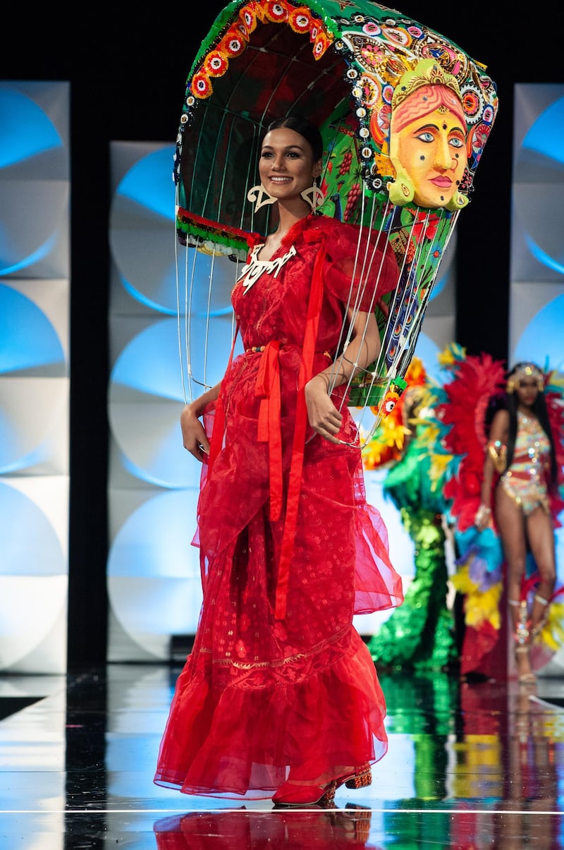 Shirin Akter, Miss Bangladesh 2019 on stage during the National Costume Show at the Marriott Marquis in Atlanta on Friday, December 6, 2019. The National Costume Show is an international tradition where contestants display an authentic costume of choice that best represents the culture of their home country. The Miss Universe contestants are touring, filming, rehearsing and preparing to compete for the Miss Universe crown in Atlanta. Tune in to the FOX telecast at 7:00 PM ET on Sunday, December 8, 2019 live from Tyler Perry Studios in Atlanta to see who will become the next Miss Universe. HO/The Miss Universe Organization