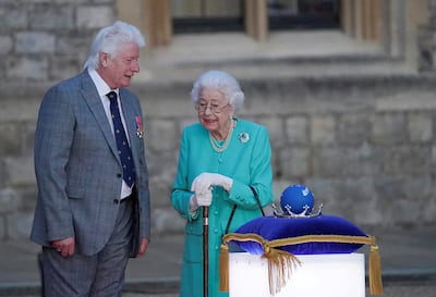 Queen Elizabeth II wore a new brooch during her platinum jubilee celebrations. Reuters 