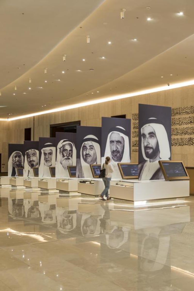 An Etihad Museum exhibit of the sheikhs involved in creating the UAE. Antonie Robertson / The National