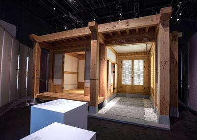 Full-scale model of a traditional Korean home interior that uses paper for its floors and windows, 2022. Photo: Victor Besa / The National
