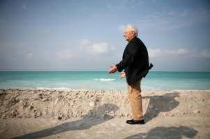 United Arab Emirates - Abu Dhabi - January 13th, 2009:  Architect Frank Gehry stands at the future site of the Guggenheim which he designed to be built on Sadiyat Island.  (Galen Clarke/The National) for story by Jessica Hume *** Local Caption ***  GC05_01132009_Gehry.jpg