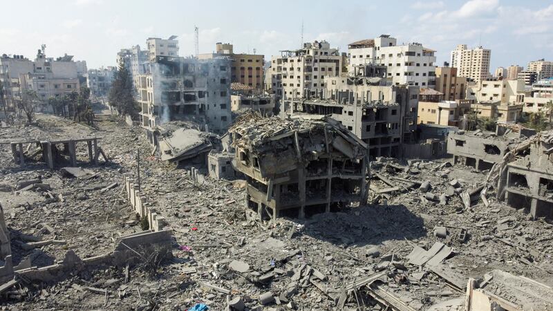 Buildings destroyed by Israeli strikes in Gaza city. Reuters