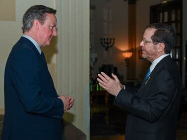 David Cameron meets with Israeli President Isaac Herzog in Jerusalem. Government Press Office