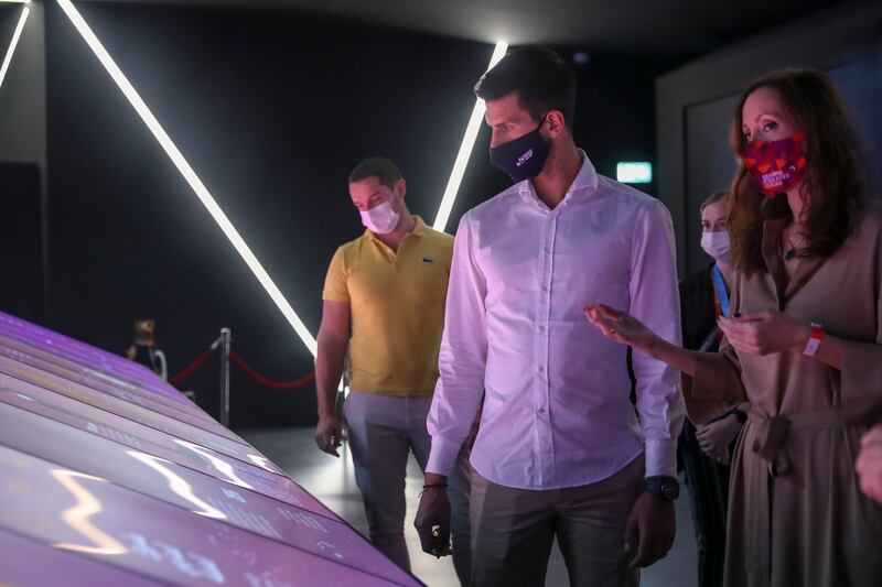 Novak Djokovic is shown around the Serbian pavilion at Expo. Khushnum Bhandari / The National