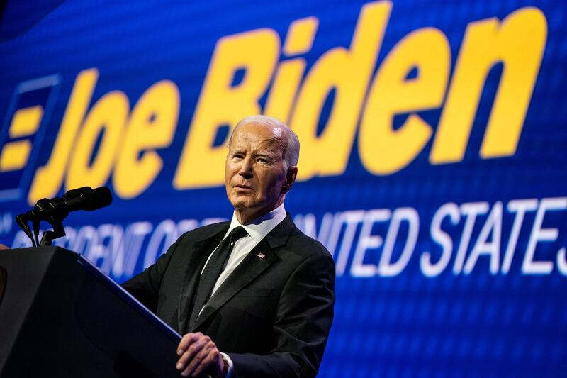US President Joe Biden delivers remarks during the 2023 Human Rights Campaign National Dinner at the Washington Convention Centre in Washington. AFP