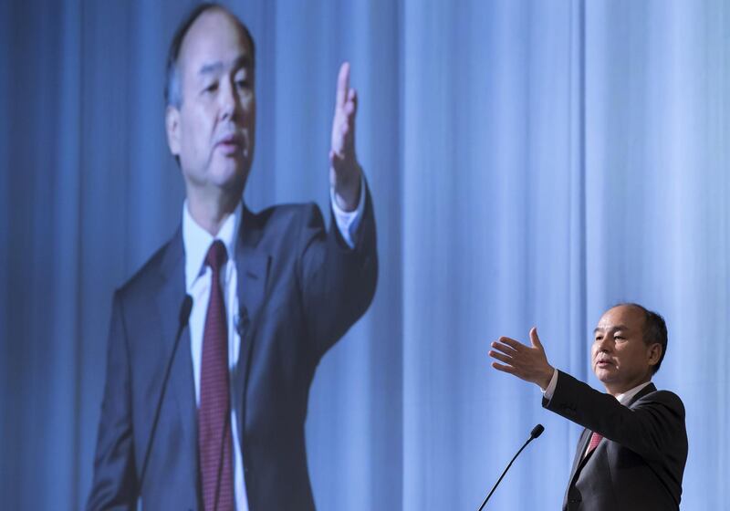 Masayoshi Son, billionaire, chairman and chief executive officer of SoftBank Group Corp., gestures as he speaks during a news conference in Tokyo, Japan, on Wednesday, Feb. 7, 2018. Son unveiled plans for an initial public offering of his domestic telecom operation, signaling the evolution of his business empire and his increasing focus on investments in startups such as Uber Technologies Inc. Photographer: Tomohiro Ohsumi/Bloomberg
