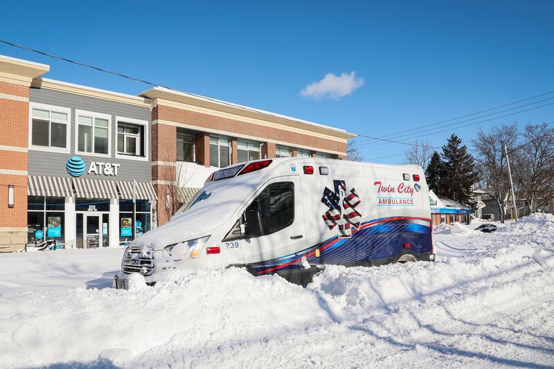 An ambulance left stranded following the storm. Reuters 