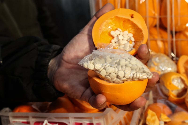 Captagon smuggled in hollowed-out oranges in the Beirut port in Lebanon. Tough sentences for drug smuggling remain in the UAE. AFP