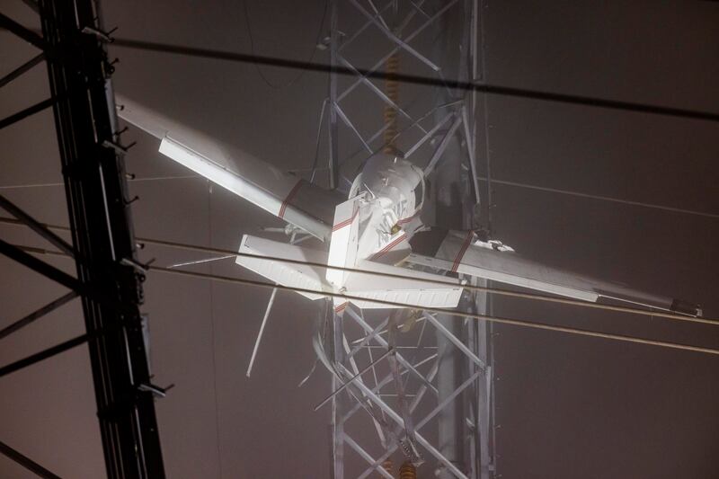 A light aircraft that crashed into an electricity pylon, near Montgomery County Airpark, Gaithersburg, in the eastern US state of Maryland, on November 27. EPA
