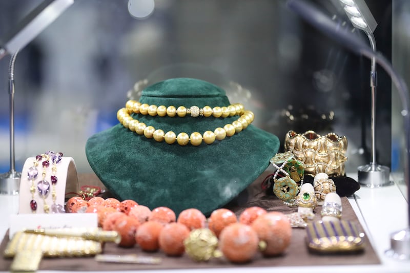 Australian golden pearl necklace at the Italian Vintage Jewellery stall. All photos: Khushnum Bhandari / The National
