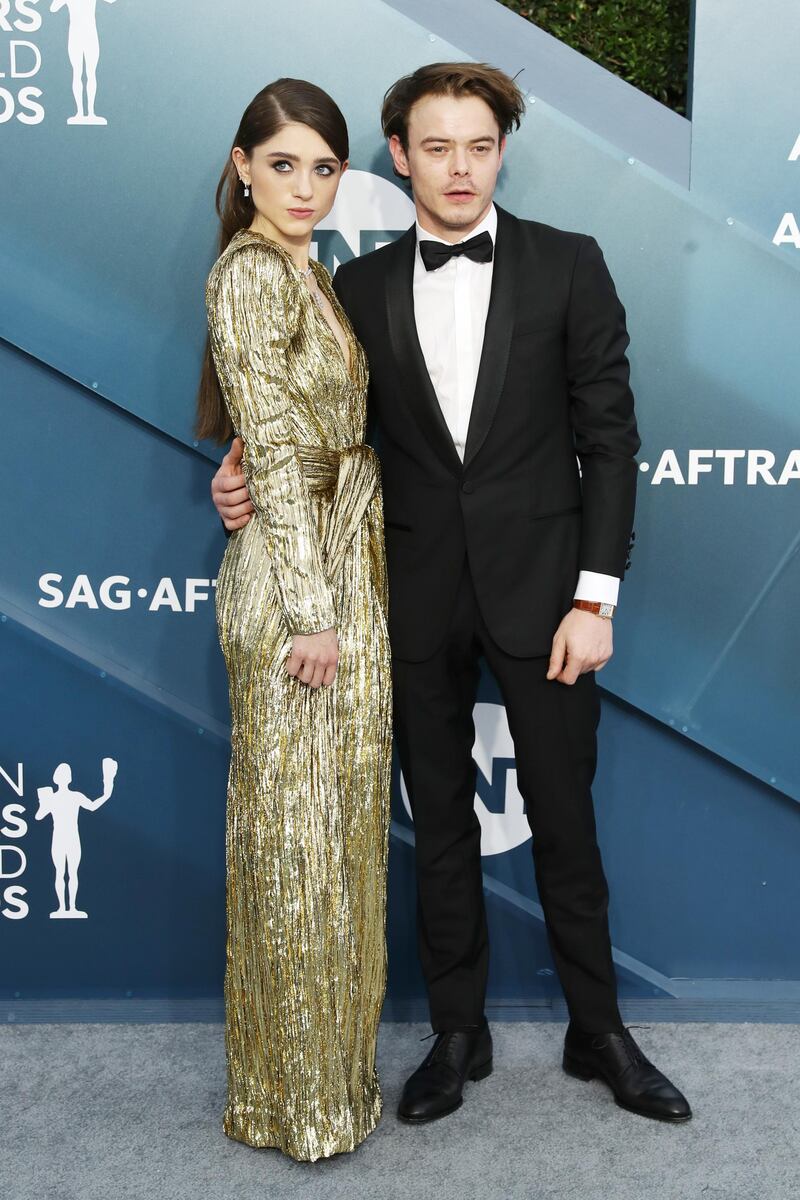 Natalia Dyer in Saint Laurent with Charlie Heaton at the 26th annual Screen Actors Guild Awards ceremony at the Shrine Auditorium in Los Angeles, California, USA, 19 January 2020. EPA