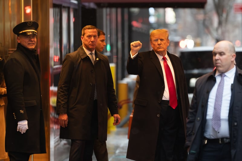 Former president Donald Trump leaves Trump Tower in New York on Tuesday. Bloomberg