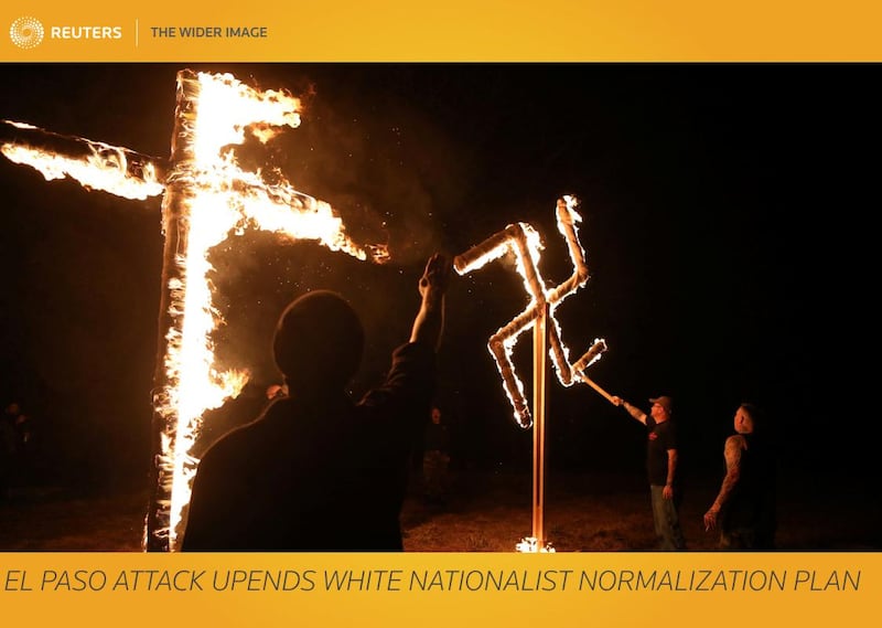 Two years ago, America's white nationalist movement stunned the country. Neo-Nazi demonstrations in Charlottesville, Virginia, had turned deadly when a far-right protester drove a car through a crowd, killing one and injuring dozens. Some movement leaders regrouped. Instead of stoking outrage, they set out to build support with another tack: Looking normal. The larger goal was what many white nationalists call "Phase 2" - gaining mainstream acceptance for far-right ideas widely rejected as repugnant and getting white nationalists into positions of influence. The normalization effort included softened rhetoric and social gatherings that, for many groups, would increasingly replace confrontational rallies. REUTERS/Jim Urquhart  SEARCH "URQUHART NATIONALISM" FOR THIS STORY. SEARCH "WIDER IMAGE" FOR ALL STORIES.  TPX IMAGES OF THE DAY. Matching text: USA-WHITE NATIONALISM/