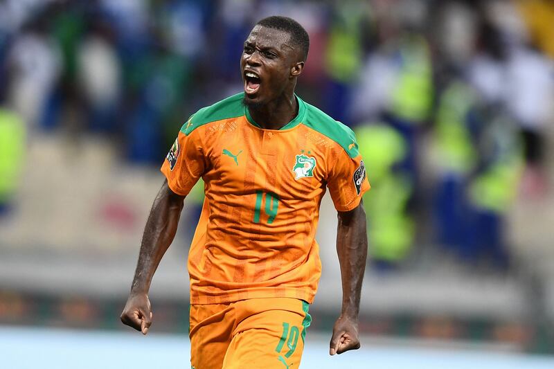 Nicolas Pepe celebrates after scoring his Ivory Coast's second goal. AFP