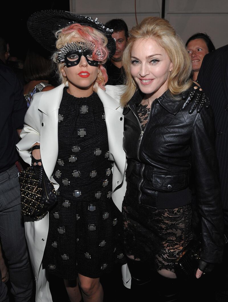 NEW YORK - SEPTEMBER 14:  Lady Gaga and Madonna attend the Marc Jacobs 2010 Spring Fashion Show at the NY State Armory on September 14, 2009 in New York City.  (Photo by Dimitrios Kambouris/WireImage for Marc Jacobs/Getty Images) 