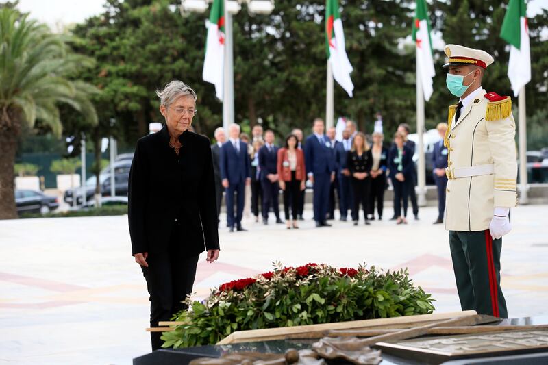French Prime Minister Elisabeth Borne visits the Martyrs' Memorial during an official visit in Algiers this month. AP Photo