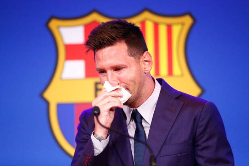 Lionel Messi faces the media at Nou Camp as he prepares to leave Barcelona.