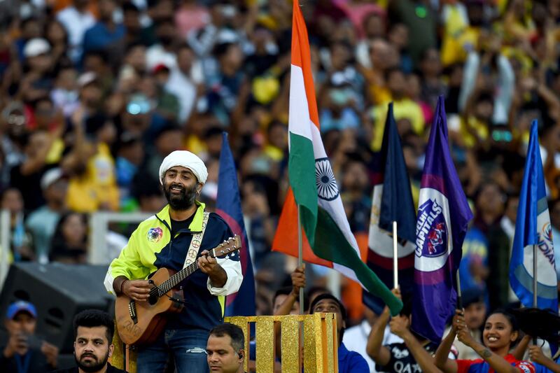 Singer Arijit Singh performs during the opening ceremony in Ahmedabad. AFP