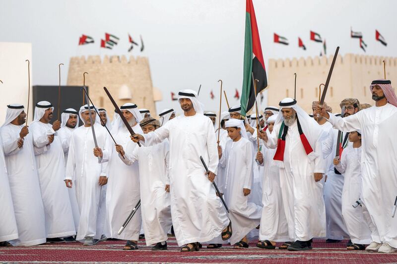 AL WATHBA, ABU DHABI, UNITED ARAB EMIRATES - December 03, 2017: HH Sheikh Mohamed bin Zayed Al Nahyan Crown Prince of Abu Dhabi Deputy Supreme Commander of the UAE Armed Forces (C), attends the Sheikh Zayed Heritage Festival. Seen with HH Sheikh Ammar bin Humaid Al Nuaimi, Crown Prince of Ajman (R), HH Sheikh Zayed bin Mohamed bin Hamad bin Tahnoon Al Nahyan (4th R) and Mubarak bin Garran Al Mansouri (2nd R)


( Rashed Al Mansoori / Crown Prince Court - Abu Dhabi )
---