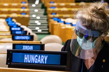 Hungary's UN Representative prepares her ballot during the June election for the 75th president. UN photo