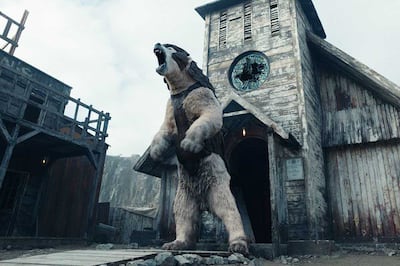 Polar bear Iorek Byrnison in HBO's His Dark Materials, designed by Meena Ibrahim. Photo: HBO