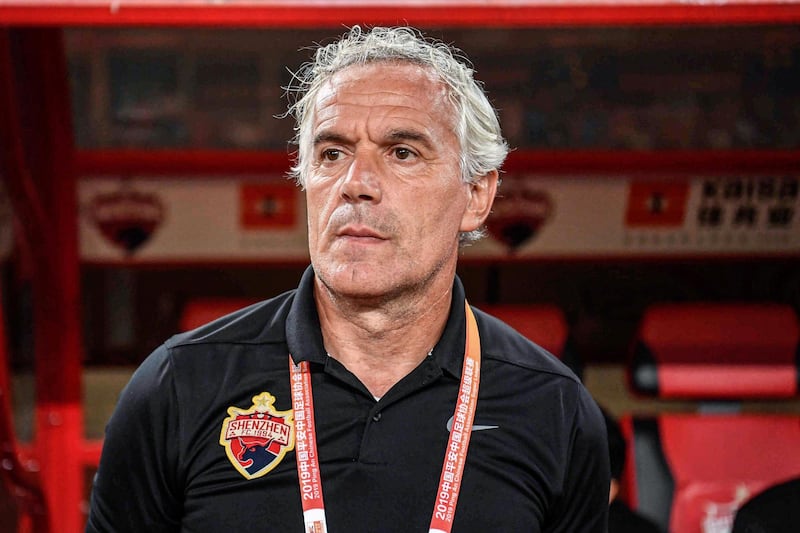 Shenzhen FC head coach Roberto Donadoni during the Chinese Super League (CSL) match against Wuhan Zall FC in China's southern Guangdong province. AFP