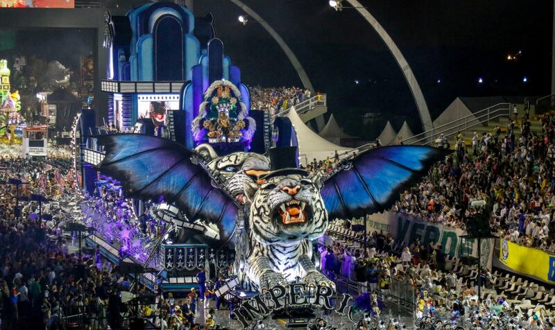 The Imperio de Casa Verde samba school float during the first night of carnival in Sao Paulo's Sambadrome, Brazil. AFP