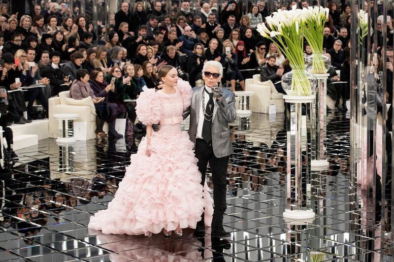 Lagerfeld and model Lily-Rose Depp after Chanel's haute couture show in January 2017. EPA