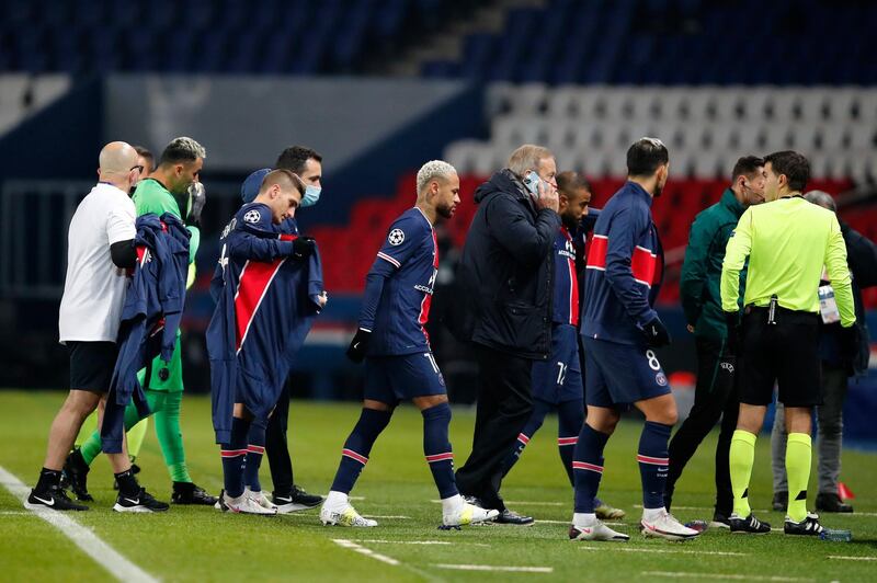 Players of Paris Saint Germain leave the pitch during the Champions League Group H against Istanbul Basaksehir. AP Photo