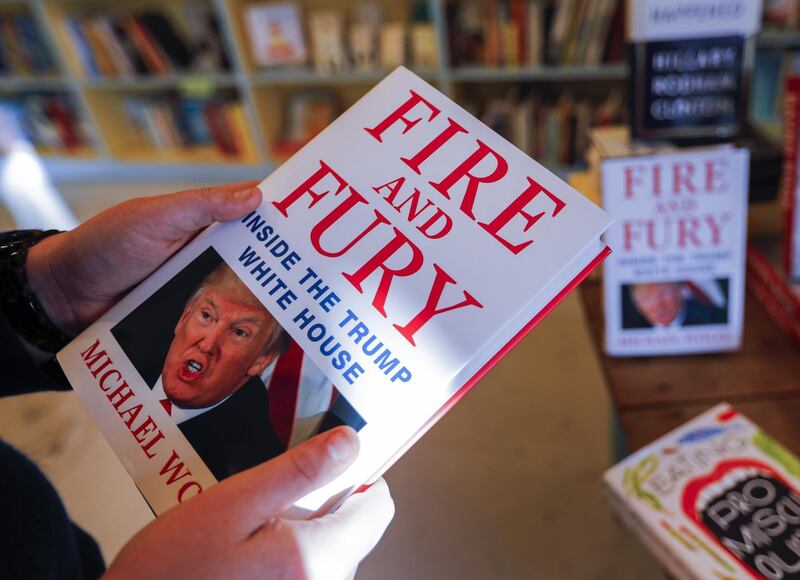 epaselect epa06419286 Michael Wolff's book 'Fire and Fury' about the Trump White House for sale at the Little Shop of Stories bookstore in Decatur, Georgia, USA 05 January 2018. The book's release came four days early amid threats of lawsuits from President Trump and his legal team.  EPA/ERIK S. LESSER