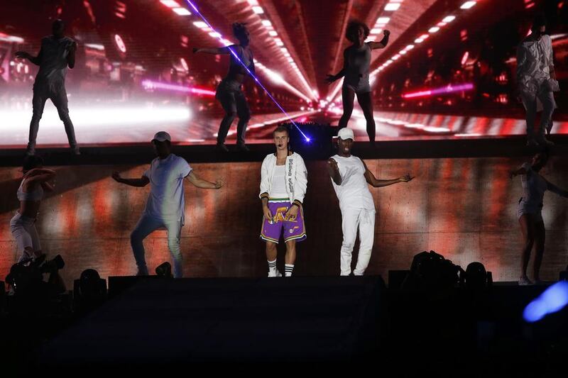 Justin Bieber performs in concert at the Autism Rocks Arena in Dubai. Chris Whiteoak for The National