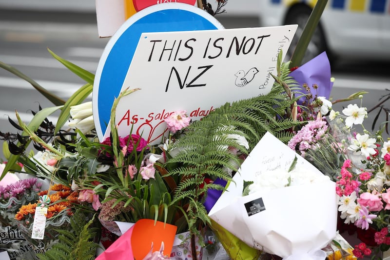 The floral tributes grow near the Al Noor mosque on Deans Rd in Christchurch, New Zealand. Getty