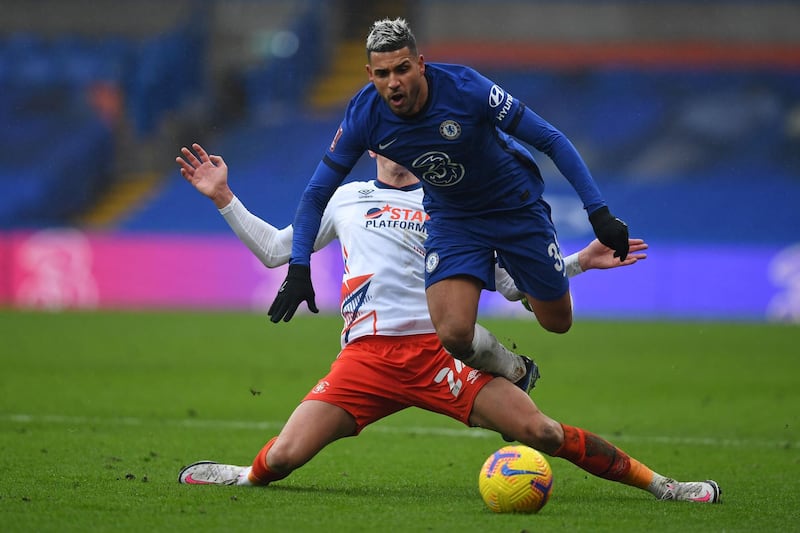 Luton defender Rhys Norrington-Davies tackles Chelsea's Emerson Palmieri. AFP