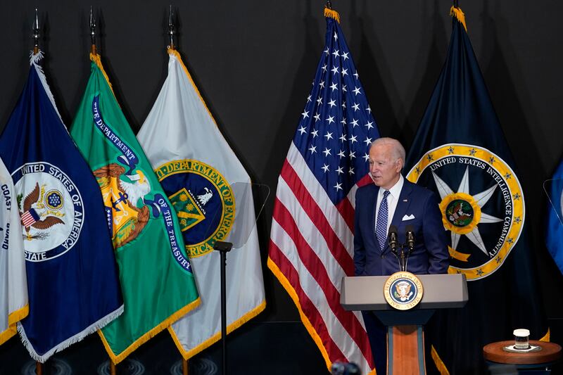 US President Joe Biden visits the Office of the Director of National Intelligence. AP Photo / Susan Walsh