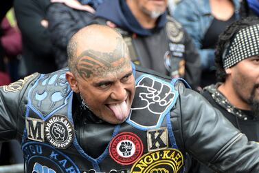 Members of New Zealand gang Blackpower perform a haka to honour those killed in Friday's terror attacks. addresses the crowd at a vigil near the Deans Ave Mosque. Steve Addison for The National