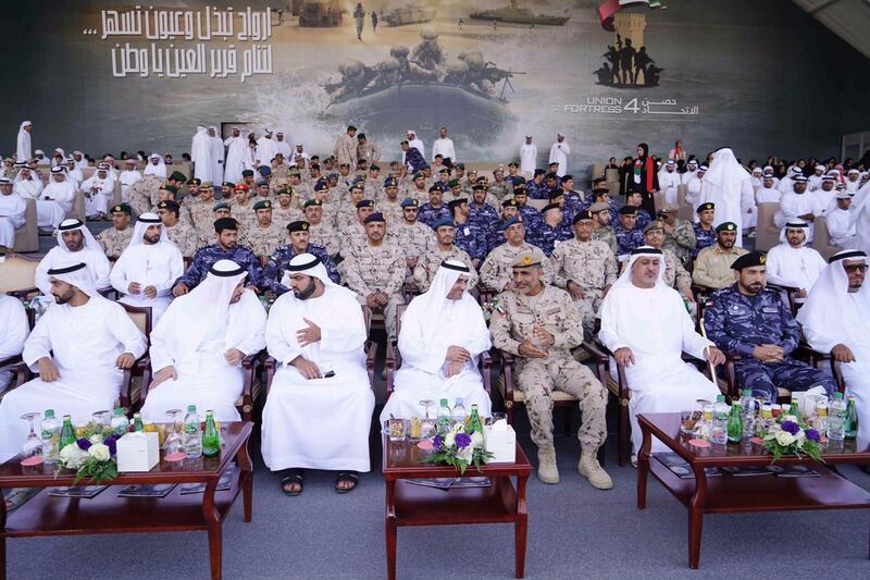 Hamad al-Sharqi witnesses fourth Union Fortress live-action military show in Fujairah. Wam