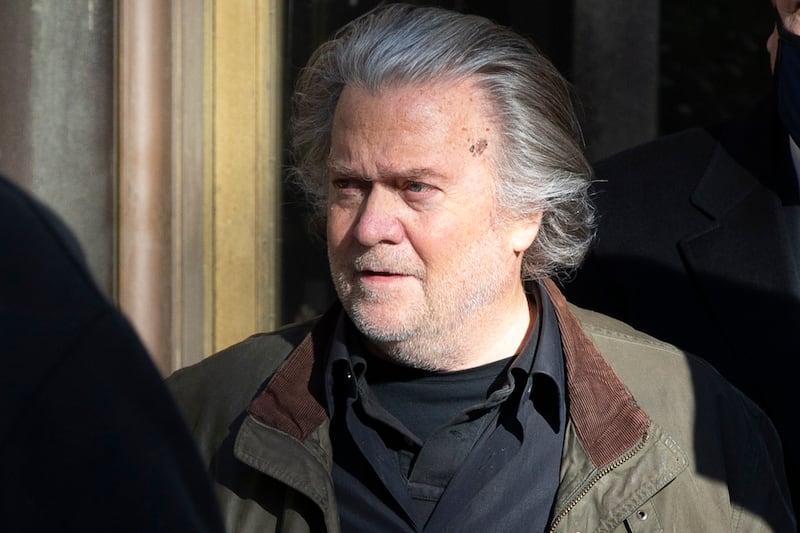 Former White House chief strategist in the Trump administration Steven Bannon leaves a federal courthouse in Washington after being indicted on two counts of contempt of Congress. EPA