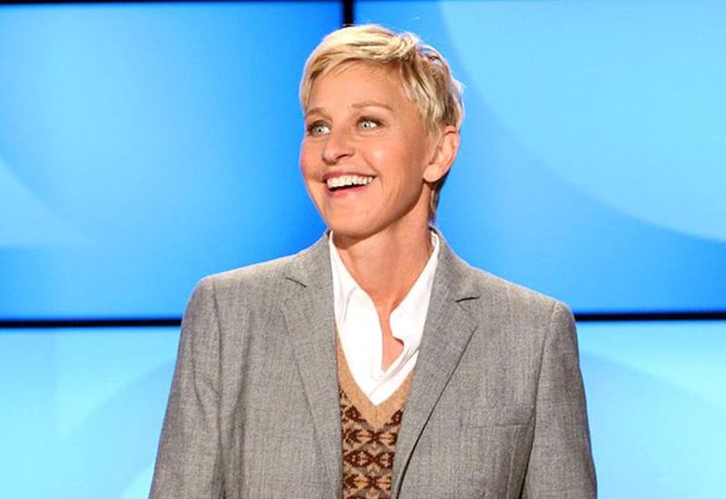FILE- This Sept. 26, 2011, file photo, originally provided by Warner Bros., shows Ellen DeGeneres during a taping of "The Ellen DeGeneres Show" in Burbank, Calif. The Kennedy Center in Washington is awarding DeGeneres the Mark Twain Prize for American Humor on Oct. 22. The show will be broadcast on PBS stations Oct. 30. (AP Photo/Warner Bros., Michael Rozman, File)