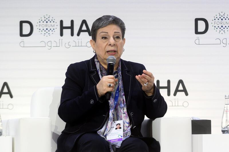 Hanan Ashrawi, Member, Executive Committee, Palestine Liberation Organization, attends the Doha Forum 2019 at the Sheraton Grand Doha Resort & Convention Hotel in Doha, Qatar, December 15th of 2019.
