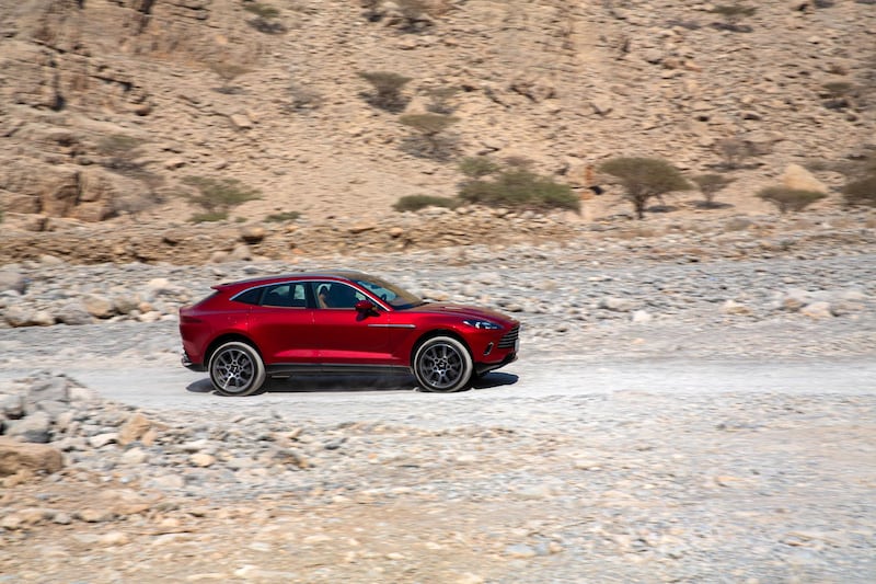 Off-roading in the Aston Martin DBX in the Hajar Mountains.