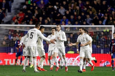 Gareth Bale, centre, scored Real Madrid's winning goal from the penalty spot. EPA