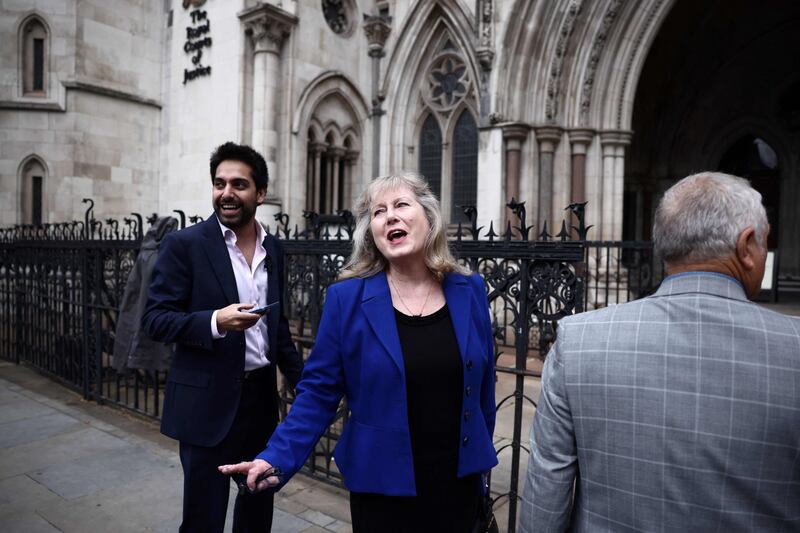 Conservative candidate for London mayor Susan Hall, who has pledged to scrap the extension, outside the High Court. AFP
