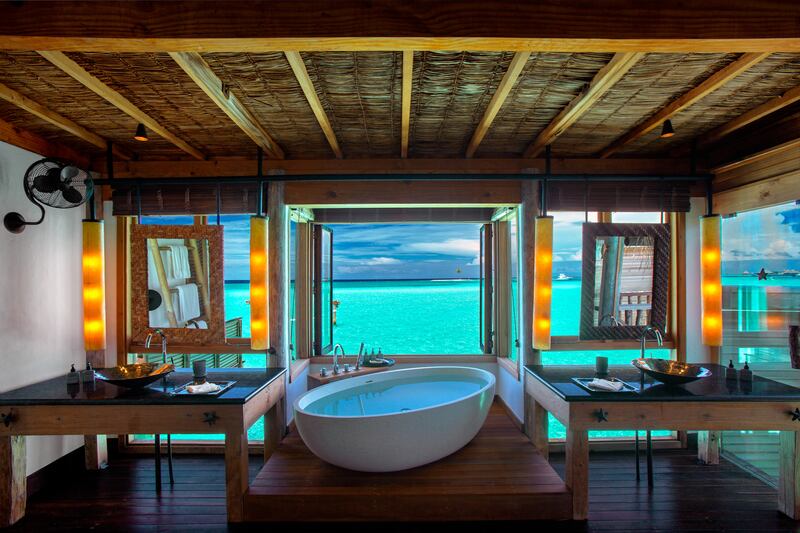 Sea views from the tub at Gili Lankanfushi in the Maldives. Photo: Gili Lankanfushi