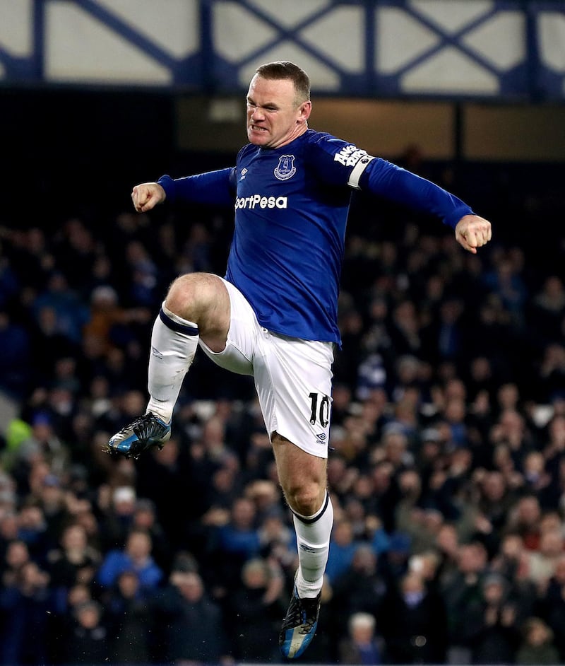 Everton's Wayne Rooney celebrates scoring his side's third goal of the game during a Premier League match at Goodison Park, Liverpool on December 18, 2017. PA
