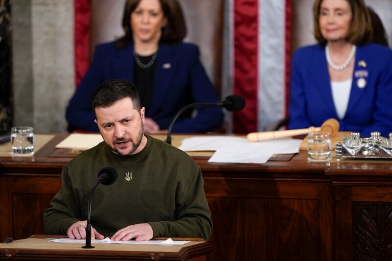 The Ukraine President received standing ovations from US politicians throughout his address. AP