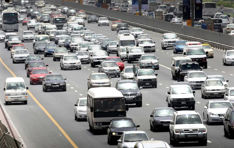 DUBAI .April 24th. Traffic jam on the Sheikh Zayed road in Dubai, thursday 24th April. Stephen Lock  /  The National. *** Local Caption *** SL-traffic-002.jpg